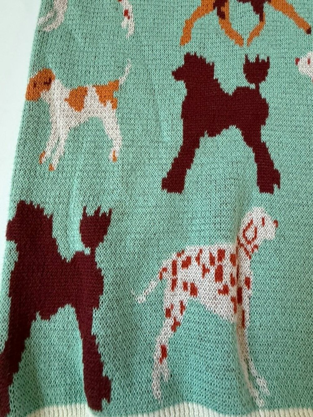 Oxknit Womens M Dog Sweater Knit Retro NEW Long Length Blue Brown Novelty S gift - Picture 4 of 6